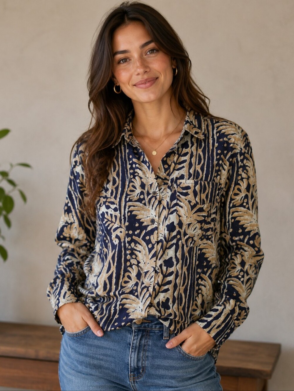 Liz Thomas 90s Abstract Palm Tropical Button-Up Shirt